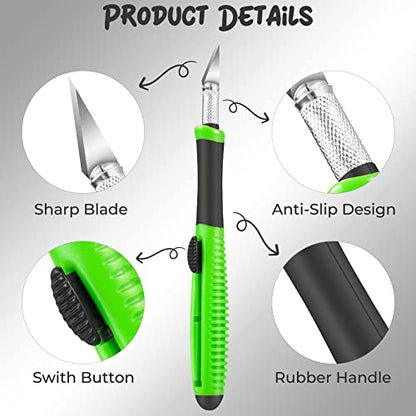Exacto Knife, 1 Pack Craft Knife with Extra 10 Pcs High Carbon Steel Blades, Sharp Hobby Knives for Crafting, Precision, Exacting for Home and Studio Use - style: Green (Retractable) – 1 Knife / 10 Blades