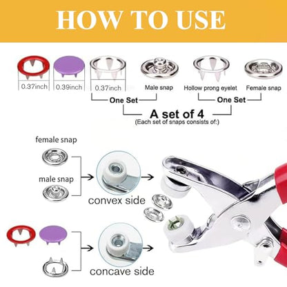 MIFOLEU Colorful Solid Snap Button Kit, Snaps for Fabric with Tool (800PCS) - color: 200 Sets/Colorful/Solid-9.5mm