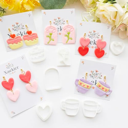 Mother’s Day Polymer Clay Cutters & Stamps Set - 12pcs Sharp & Durable Tea Cup, Cake, Heart, MOM & Silhouette Shapes for DIY Earring Jewelry Making, Soft Clay Crafts & Holiday Supplies - color: 2M color