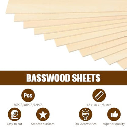 Riakrum Basswood Sheets Plywood Board Unfinished Wood Boards for Crafts for DIY Laser Projects Architectural Mini House Building Hobby Model Making(12 x 18 x 1/8 Inch,48) - size: 12 x 18 x 1/8 Inch