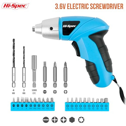 Hi-Spec 3.6V USB Electric Screwdriver for Home Repairs and Assembly, Blue - color: Blue