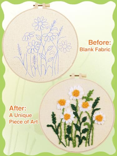 Punch Needle Kit Adults Beginner, Step-by-Step Guide & Video - color: White Daisy