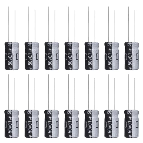 0.1uF 50V 5x11mm Electrolytic Capacitor 0.1 UF MFD 50 Volt 0.2x0.43in Aluminum Capacitors (Pack of 15) - style: 0.1uF 50V 5x11MM