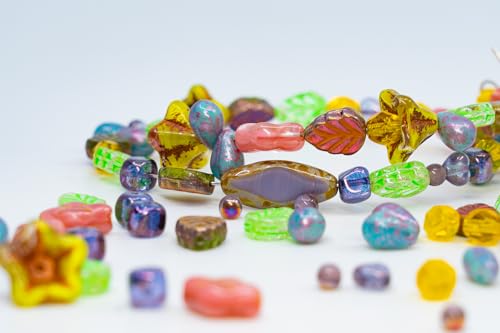 1.4oz (40g) Limited Mix of Czech Glass Beads, Hand Made Set Kit, Purple Spindl Yellow Petunia Glass Beads Mix 001 - color: LMIX 001