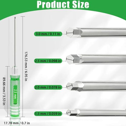 4Pcs RC Hex Drivers 1.5 2.0 2.5 3.0mm Screwdriver Hex Tool Kit - color: Green