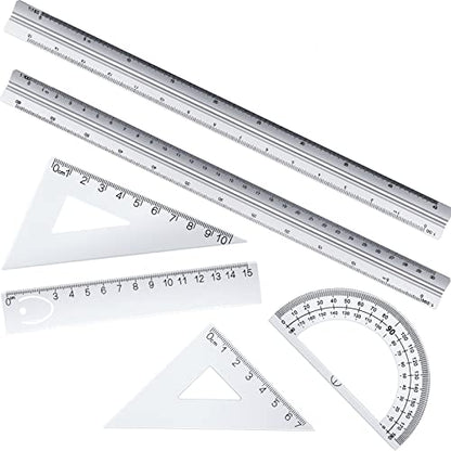 6 Pcs Triangular Ruler Set 12 Inch Engineering Scale Aluminum Architect Drafting Ruler Metal Protractor Arquitectura Accessories for Students Draftsman Engineers Metric