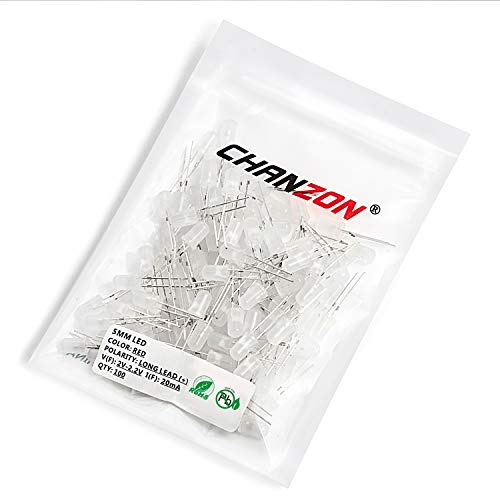 CHANZON 100 pcs 5mm Red Diffused LED Diode Lights(DC 3V 20mA) - color: C) White-red (100pcs)