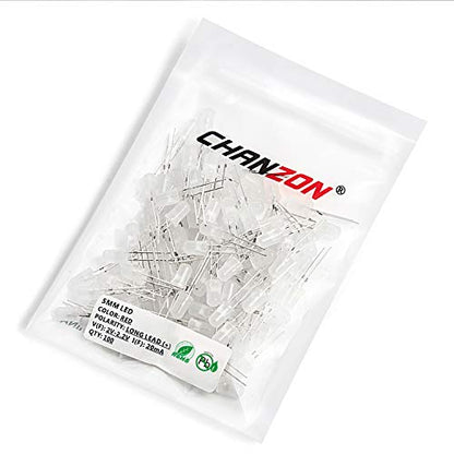 CHANZON 100 pcs 5mm Red Diffused LED Diode Lights(DC 3V 20mA) - color: C) White-red (100pcs)