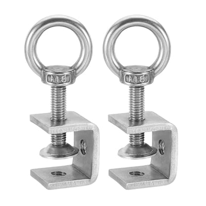 HARFINGTON 2 Pcs 304 Stainless Steel C Clamps 25mm Square Mini Tiger Clamp Adjustable Heavy Duty Metal U Clip with Eye Hook Screw for Woodworking Welding Mounting, Silver - size: 25mm