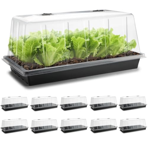 1020 Seed Starting Trays with Tall 7.3" Humidity Dome, No Hole, 10-Pack - size: 10p 1020Trays+7.3''Domes