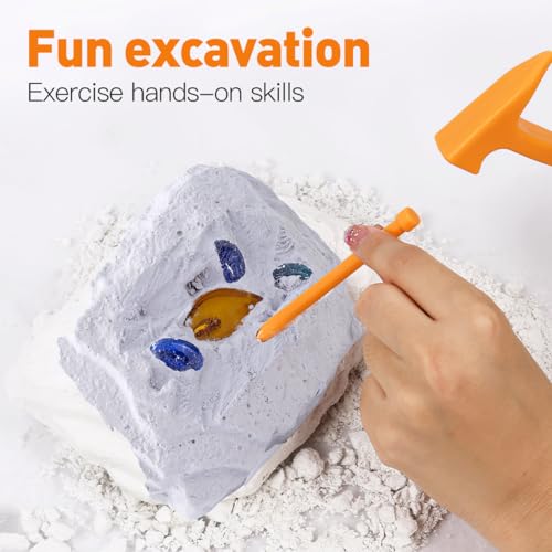 3 Sets Dino Fossils Dig Kit Archaeological Excavation Tools for Kids, Plastic Digging Hammer Chisel Brush Scraper Magnifier Science Kits for Dinosaur Eggs and Gem - size: Small