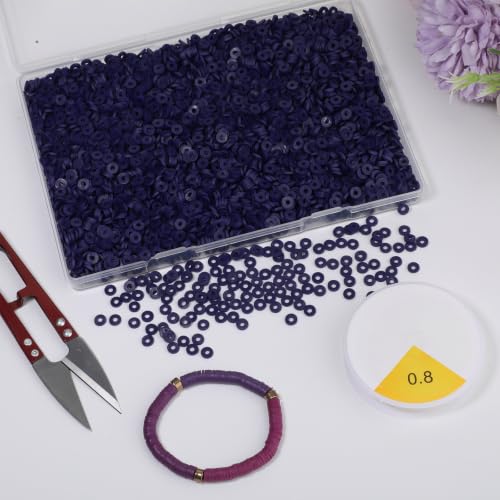4000pcs Clay Beads - Indigo Purple, 6mm Heishi Bead Polymer Flat Round Disc Bulk Beads for Jewelry Making,DIY Friendship Bracelet and Necklace Craft - color: Indigo Purple