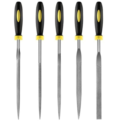 5 pcs Metal Needle File Set,Premium Small File Set, Hardened Alloy Strength Steel File Tools Includes Round, Half-Round, Flat, Square, Triangular File for Detail and Precise Work,by XEKIGU