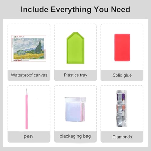 VeGuude Diamond Art Kits for Adults-Van Gogh Diamond Painting Kits for Adults Beginners,Wheat Field with Cypresses 5D DIY Full Drill Diamond Painting Cat Gem Art and Crafts 12x16inch - color: DP02867
