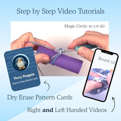 KelliDream Magic Circle Tool Inclusive Learn to Crochet Kit for Beginners; Step-by-Step Video Tutorials; All Supplies to Make Cute Amigurumi (Penguin) - color: Penguin