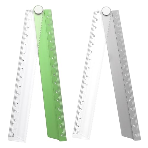 HARFINGTON 2pcs Folding Straight Ruler 30cm Metric Aluminum Alloy Protractor Foldable Angle Ruler Geometric Measuring Tool for Architects Artists Office, Green/Gray - color: Green/Gray