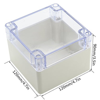 LeMotech ABS Plastic Junction Box Dustproof Waterproof IP65 Electrical Enclosure Box Universal Project Enclosure Grey with PC Transparent Clear Cover 4.7 x4.7 x3.5 inch(120 x 120 x 90 mm) - size: 4.7"x4.7"x3.5"