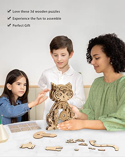 3D Puzzles for Adults Model kit Cat Clock Kids Wooden Desk Clock Decor for Birthday Gift/Christmas Day - style: Desk Clock Puzzle