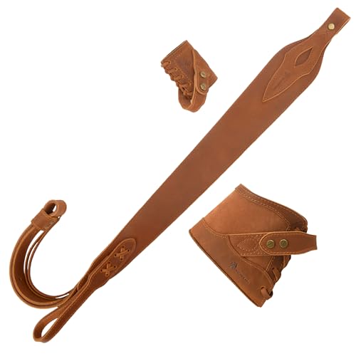 WAYNE'S DOG No Drill Leather Rifle Sling with Slip-on Recoil Pad and Barrel Mount fit for Lever Action Rifles, Shotguns - color: Brown, size: Full Leather