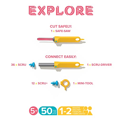 Makedo Explore | Safe Cardboard Construction Tool Kit for Kids, 50 Pieces