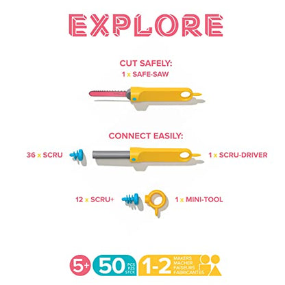 Makedo Explore | Safe Cardboard Construction Tool Kit for Kids, 50 Pieces