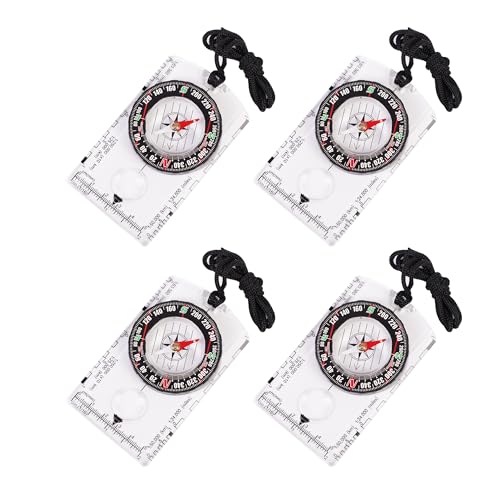 4 Pcs Outdoor Compass with Adjustable Declination,Magnifier,Ruler,Scale. Multifunctional Orienteering Waterproof Compass for Map Reading, Navigation, Hiking - color: 4 Pack Transparent