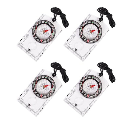 4 Pcs Outdoor Compass with Adjustable Declination,Magnifier,Ruler,Scale. Multifunctional Orienteering Waterproof Compass for Map Reading, Navigation, Hiking - color: 4 Pack Transparent