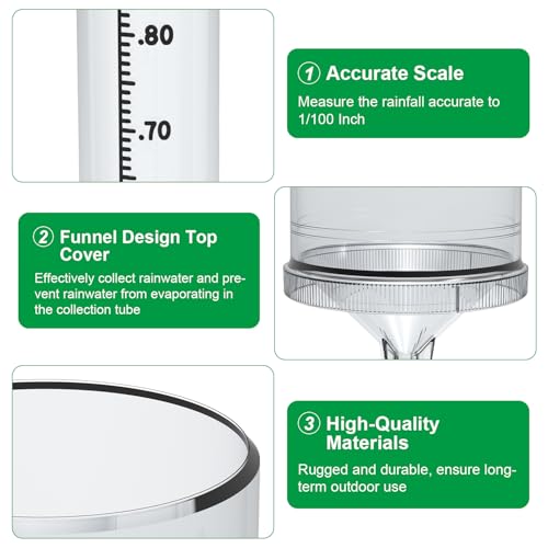 Rain Gauge Outdoor Rain Gauge Accurate to 0.01 Inches