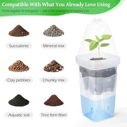12Pack 2.5" Self Watering Seed Starter Pots for Plant Propagation Cuttings - color: Transparent 12 Pack
