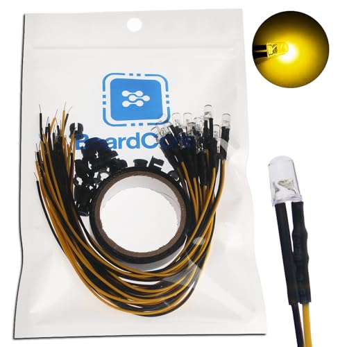 20PCS 12V 5mm Pre-Wired Yellow LED Diodes with Resistor, Includes 20 Black Mounts & 5-Meter Tape, for Turn Signal Indicators, Equipment Warning Lights, and Caution Signs - color: Yellow