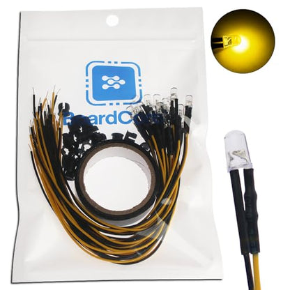 20PCS 12V 5mm Pre-Wired Yellow LED Diodes with Resistor, Includes 20 Black Mounts & 5-Meter Tape, for Turn Signal Indicators, Equipment Warning Lights, and Caution Signs - color: Yellow