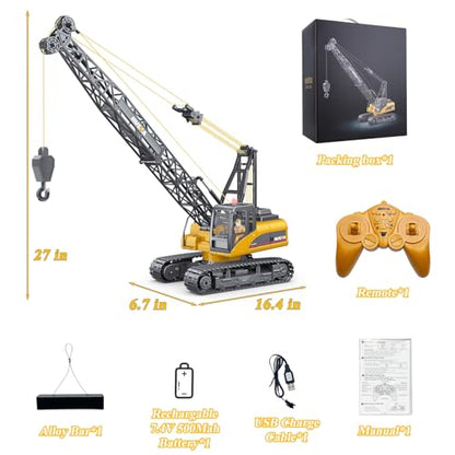 Remote Control Tower Crane Die Cast Truck Hoist Dragline 1:14 Scale 2.4GHz Remote Control Engineering Lift Model Truck Crawler Loader Excavator Bulldozer Construction Toy for Boys & Girls