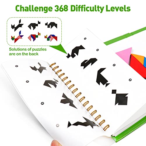 USATDD Travel Tangram Puzzle with 2 Set, Magnetic Pattern Blocks Road Trip Travel Games Jigsaw Montessori Brain Blocks IQ Book with 368 Solution Brain Teasers for Kids Adults Challenge - style: 368 Solution