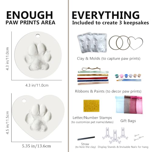 MYPAWLETS Dog Cat Pawprints Keepsake Kit,Make 3 Clay Paw Print Ornaments - size: Make 3（2 circles 1 heart）