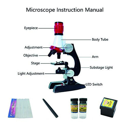 Little World Science Kits for Kids Beginner Microscope Kit with LED 100X 400X and 1200X Magnification Kids Educational Toy Birthday Halloween - color: Single color