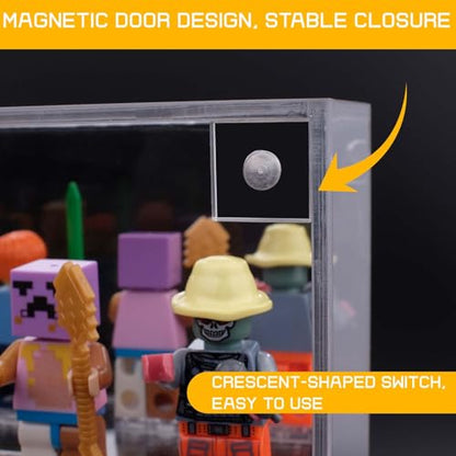 Acrylic Minifigure Display Case, Clear Display Cases for Collectibles with Mirrored, Figure Building Blocks Shadow Box, Small Anime Figure Thimble Showcase Holds 40 Minifigs (Figure not Included) - size: Minifigure Display Case