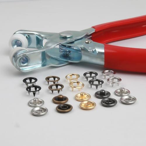 GTAAOY 9.5 mm Metal Snaps Buttons with Snap Pliers, 100 Set - color: 5 Colors Hollow Prong Snaps