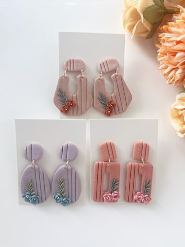 Textured Polymer Clay Earring Cutters Set, 6Pcs Geometric Clay Cutters for Polymer Clay Jewelry Making, 3D Printed Clay Earring Cutters for DIY Crafts, Boho Vertical Striped Clay Molds for Earrings