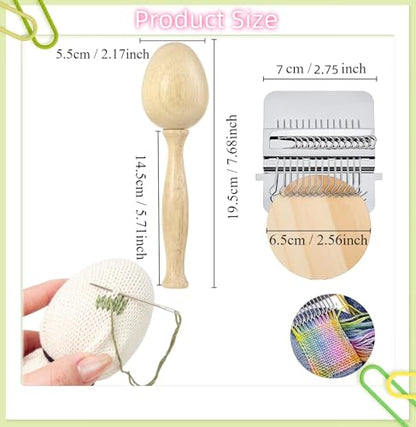 Darning Egg - Mini Darning Loom, Darning Egg Weaving Tool Set with Small Weaving Loom Kit with 14 Pcs Large Eye Needles 50 Colors Darning Thread for Handcraft DIY Weaving Repair Tool