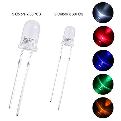 ELEGOO 3mm & 5mm Clear & Diffused LED Kit, RGB, UV, Fast Flashing, 350pcs - size: 350 Count (Pack of 1)