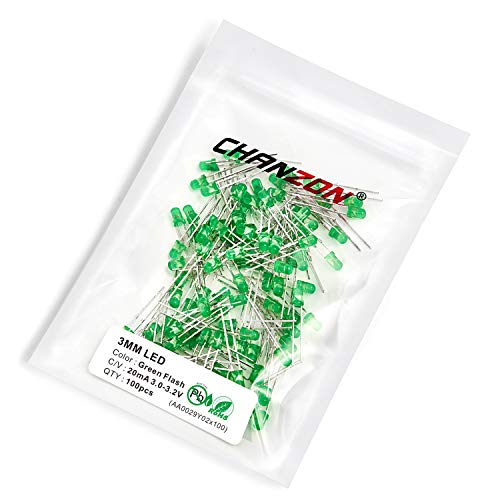 CHANZON 100 pcs 3mm Blinking Green LED Diode Lights 1.5Hz Flashing - color: G) Diffused Green (100pcs)