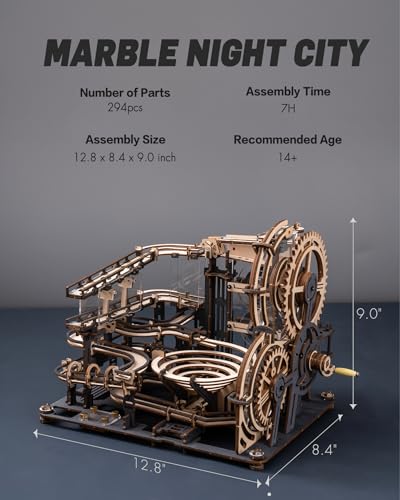 RoWood 3D Puzzles for Adults, Marble Run Model Kits for Adults to Build, Wooden Puzzles Christmas Birthday Gifts - Marble Night City LGA01