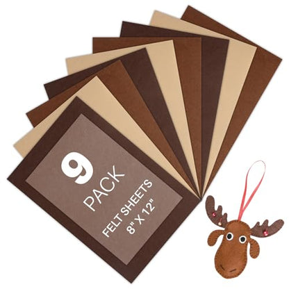HTVRONT Felt Sheets, 9pcs Brown Craft Supply Pack, 8x12 - color: Brown, size: 8 X 12in