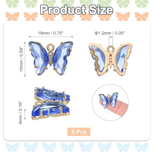 uxcell Crystal Gold Plated Butterfly Charm, Brass Zircon Charm Pendant - color: Dark Blue, size: 19x15mm