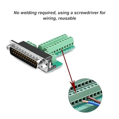 4PCS DB25 Female Solderless Breakout Connector, RS232 D-SUB DB25 Serial to 25Pin Port Terminal Block with Case Long Bolts Tail Pipe - style: Female