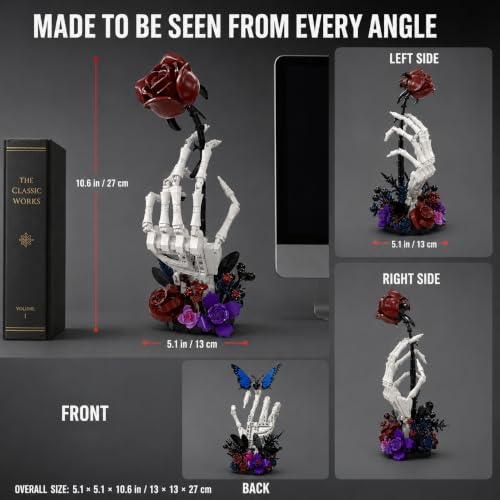 Gothic Rose Skeleton Hand Building Set, Dark Fantasy Brick Model