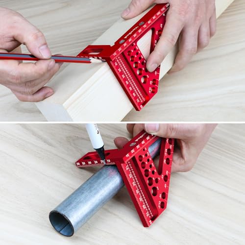Metric Versatile Carpenter Square Scribing Ruler, 3D Multi-Angle Measuring Tool with Angle Pin Aluminum Alloy 22.5-90 Degree, CM Scale for Woodworking, Engineering, Construction - color: Red