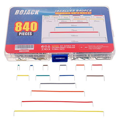 BOJACK 14 Vaules 840 pcs 2-125mm Solderless Flexible Breadboard Connecting Line Cables Breadboard Jumper Wires kit - size: 14 Vaules 2-125mm / 840 Pcs