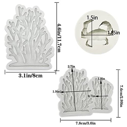 5 PCS Marine Theme Fondant Silicone Mold Seaweed Coral shell crab Shape DIY Handmade Baking Tools, For Theme Cake Cookie Chocolate Candy Decoration Fondant Polymer Clay - style: Coral styles