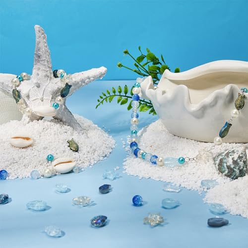 SUNNYCLUE 1 Box 251Pcs Fish Glass Beads Starfish Beads Bulk Natural Seashell Beads Summer Ocean Sea Animal Beading Double Sided Small Fish Starfish Beaded 8mm Round Beads for Jewelry Making Kits - color: Boho Styles Beads Kit-6